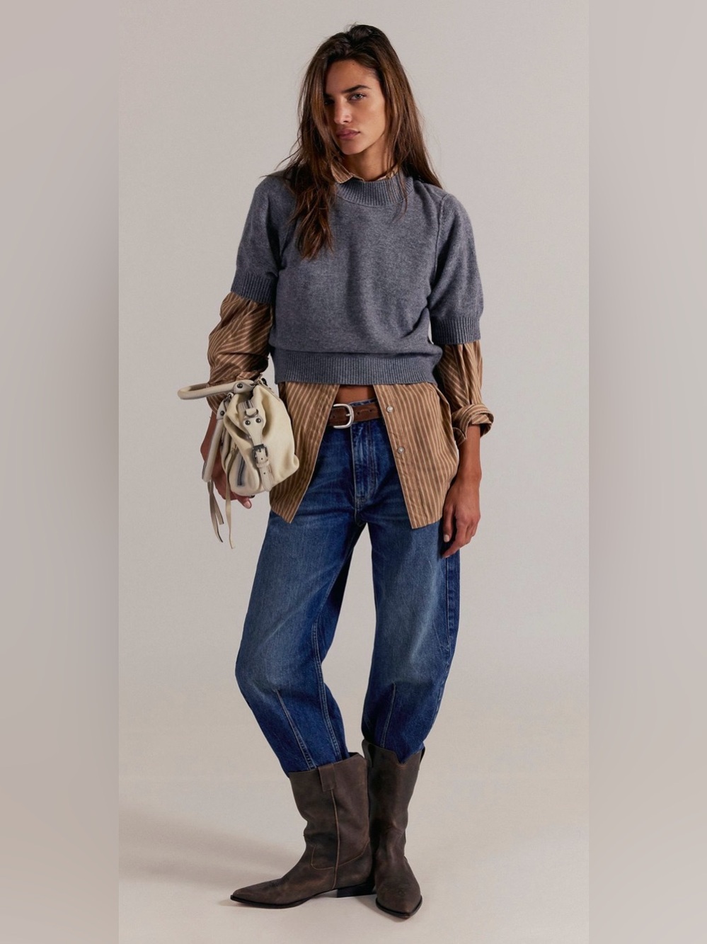 NWT Free People Tapered Barrel-Leg  High Rise Relaxed Cropped Jeans 25
